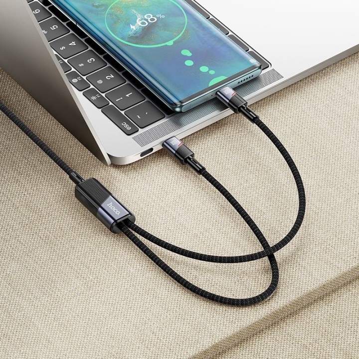 Кабель 2 в 1 USB C – USB C / USB C Hoco 5A 100W 1,2 m U139 чорний
