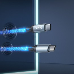 Кабель USB-C – USB-C Hoco 3A 60W LED 1 m U112 сірий