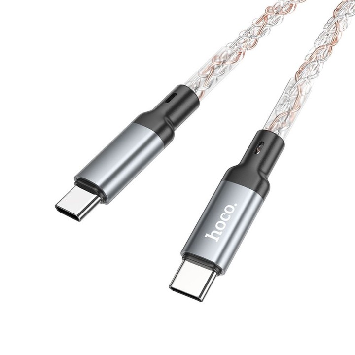 Кабель USB-C – USB-C Hoco 3A 60W LED 1 m U112 сірий