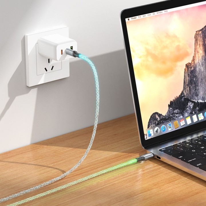Кабель USB-C – USB-C Hoco 3A 60W LED 1 m U112 сірий