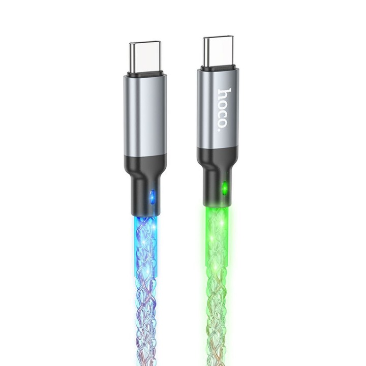 USB-C to USB-C cable Hoco 3A 60W LED 1 m U112 grey