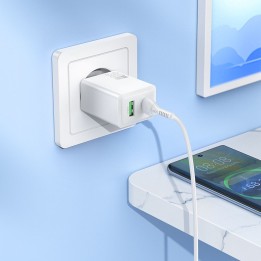 Сетевое зарядное устройство для телефона Hoco USB A + USB C QC3.0 PD AFC 3A 30W N71 белое