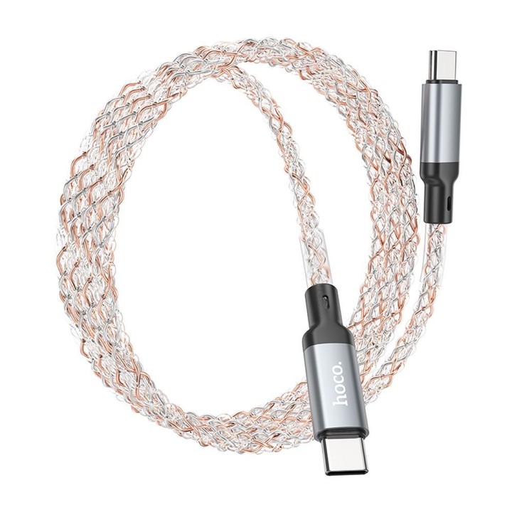 USB-C to USB-C cable Hoco 3A 60W LED 1 m U112 grey