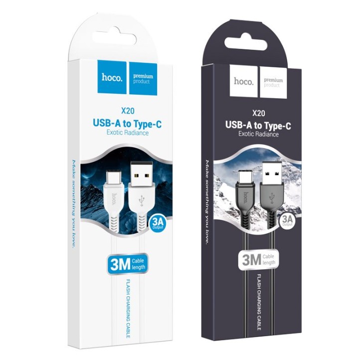 Кабель USB-A – USB-C Hoco 2,4A 3 m X20 білий