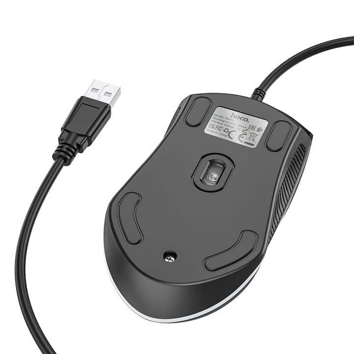 Wired mouse Hoco USB A 1000 dpi with backlight GM19 black