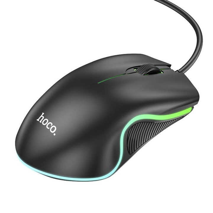 Проводная мышь Hoco USB A 1000 dpi с подсветкой GM19 черная