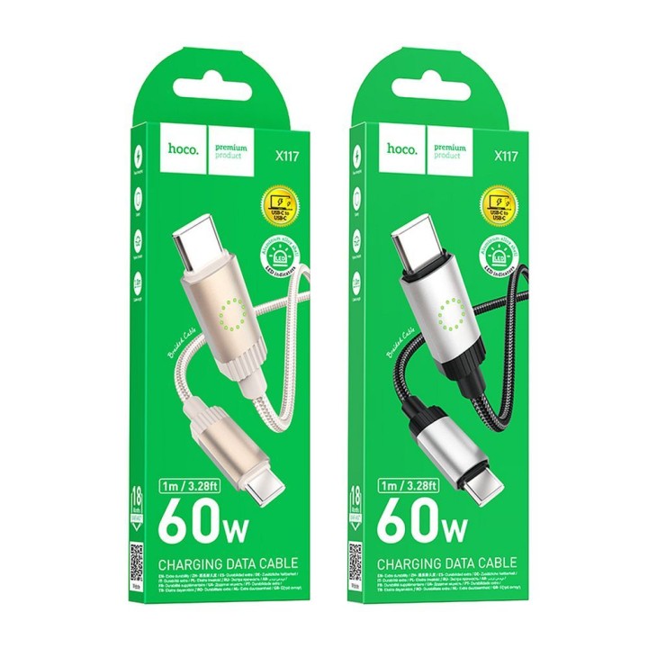 Кабель USB-C – USB-C Hoco 3A 60W 1 m X117 чорний