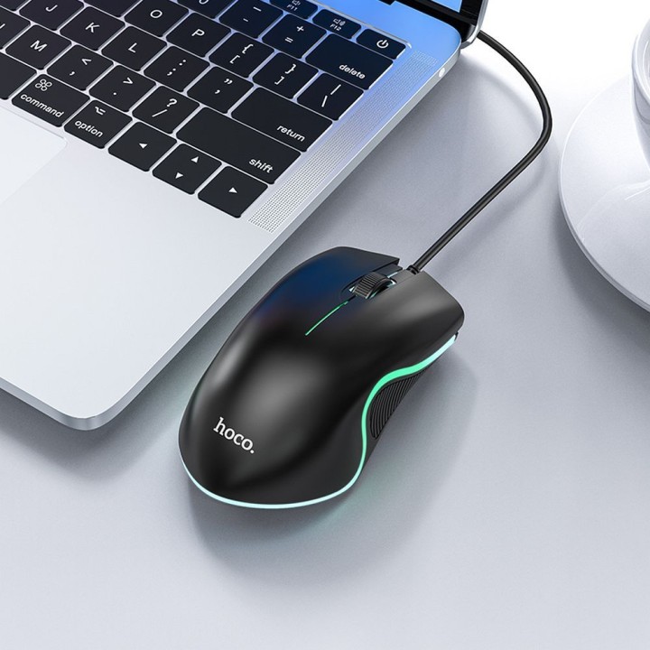 Wired mouse Hoco USB A 1000 dpi with backlight GM19 black