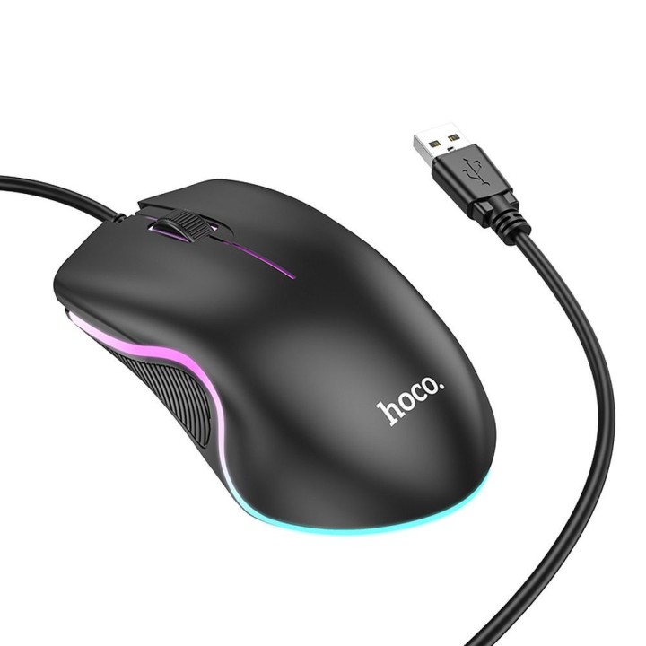 Дротова миша Hoco USB A 1000 dpi з підсвіткою GM19 чорна