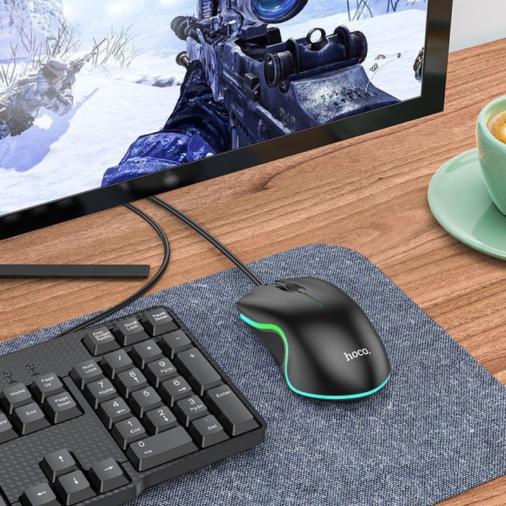 Wired mouse Hoco USB A 1000 dpi with backlight GM19 black