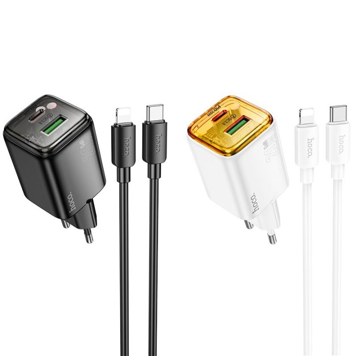 Сетевое зарядное устройство для телефона Hoco USB A + USB C QC3.0 PD 3A 20W + кабель USB-C – Lightning N52 черное