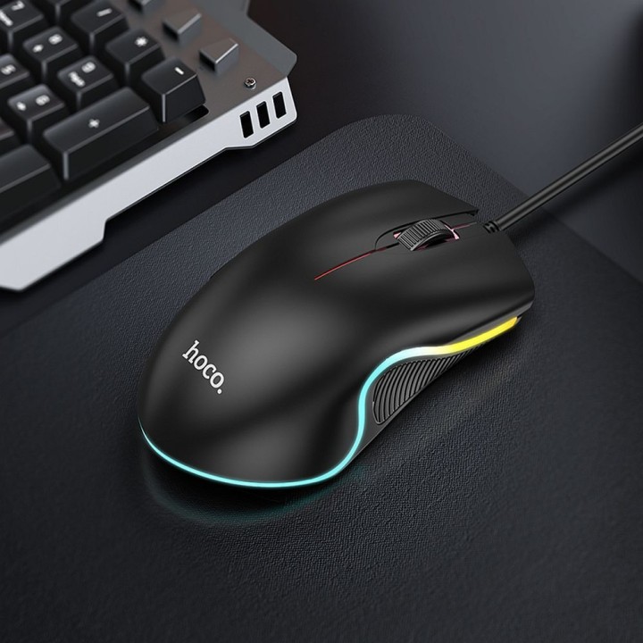 Wired mouse Hoco USB A 1000 dpi with backlight GM19 black