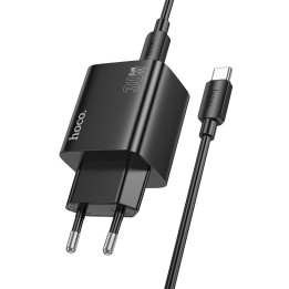 Сетевое зарядное устройство для телефона Hoco 2 x USB C + 2 x USB A QC3.0 PD 3A 30W + кабель USB-C – USB-C N56 черное