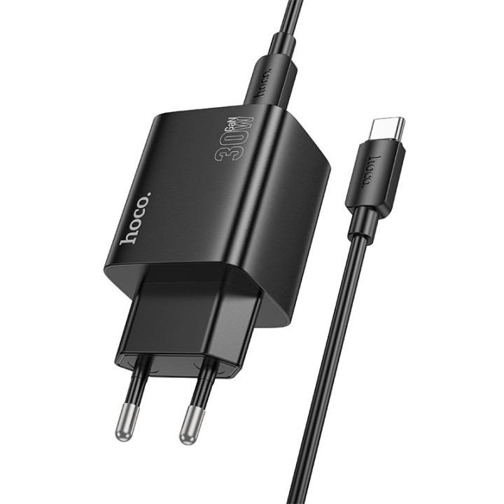 Wall charger for phone Hoco 2 x USB C + 2 x USB A QC3.0 PD 3A 30W + USB-C to USB-C cable N56 black