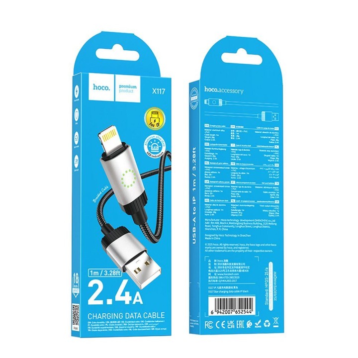 USB-A to Lightning cable Hoco 2,4A 1 m X117 black