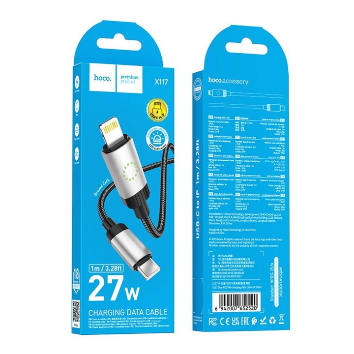 USB-C to Lightning cable Hoco PD 27W 1 m X117 black