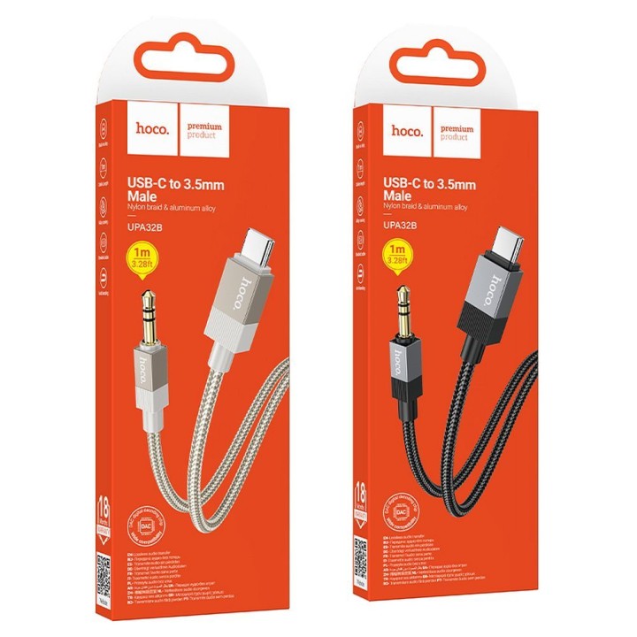 Кабель AUX Jack 3,5 mm (штекер (male)) для USB C (штекер (male)) Hoco 1 m UPA32B чорний
