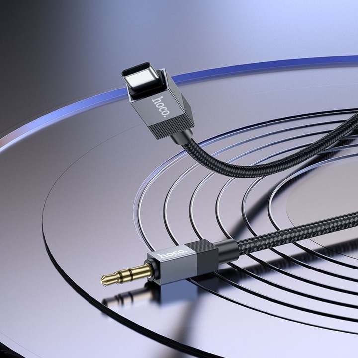 Кабель AUX Jack 3,5 mm (штекер (male)) для USB C (штекер (male)) Hoco 1 m UPA32B чорний