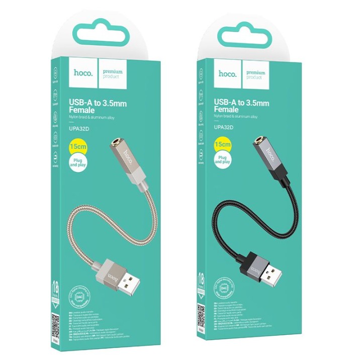 Адаптер AUX USB A (штекер (male)) для Jack 3,5 mm (гніздо (female)) Hoco UPA32D чорний