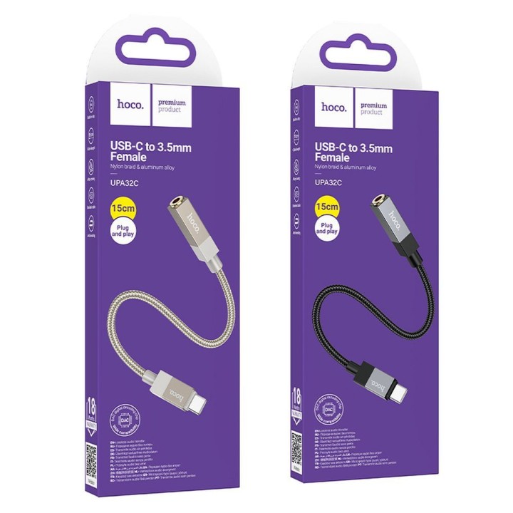 Adapter AUX USB C (male) for Jack 3,5 mm (female) Hoco UPA32C gold