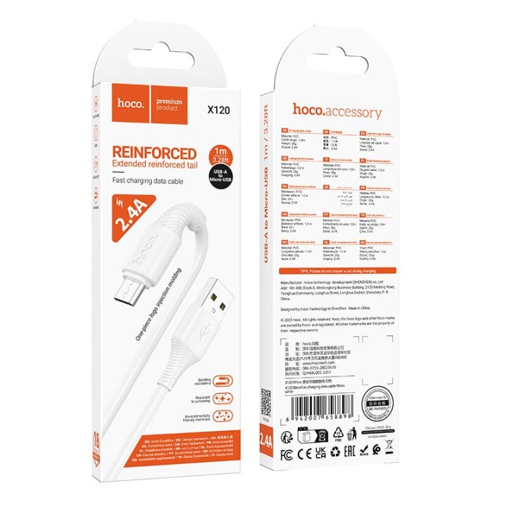 Kabel USB A do Micro USB Hoco 2,4A 1 m X120 biały