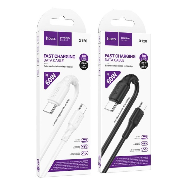Кабель USB-C – USB-C Hoco 3A 60W 1 m X120 черный