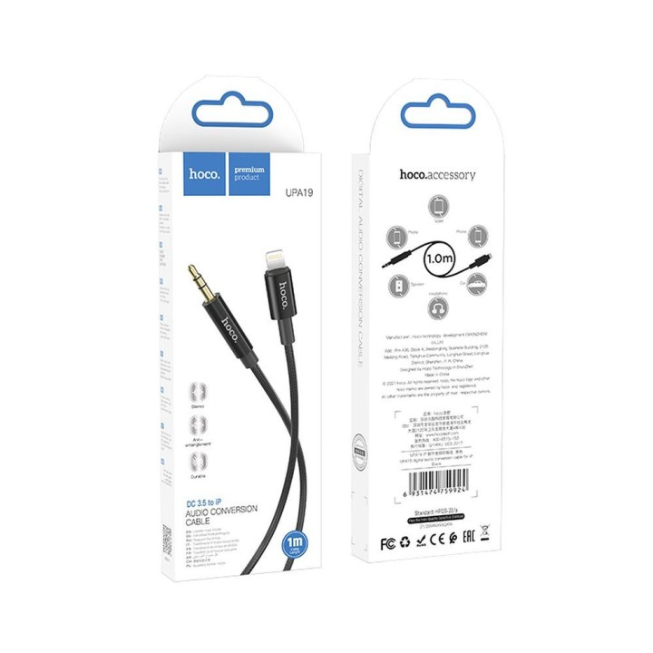 Kabel AUX Jack 3,5 mm do Lightning Hoco 1 m UPA19 czarny