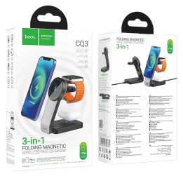 Беспроводное зарядное устройство Hoco 3 в 1 15W, совместимое с MagSafe CQ3, черное