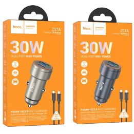 Автомобільний зарядний пристрій Hoco USB A + USB C QC3.0 PD 30W + кабель USB-C – USB-C Z57A чорний