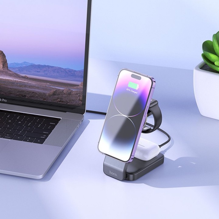 Wireless charger Hoco 3-in-1 15W compatible with MagSafe CQ3 black