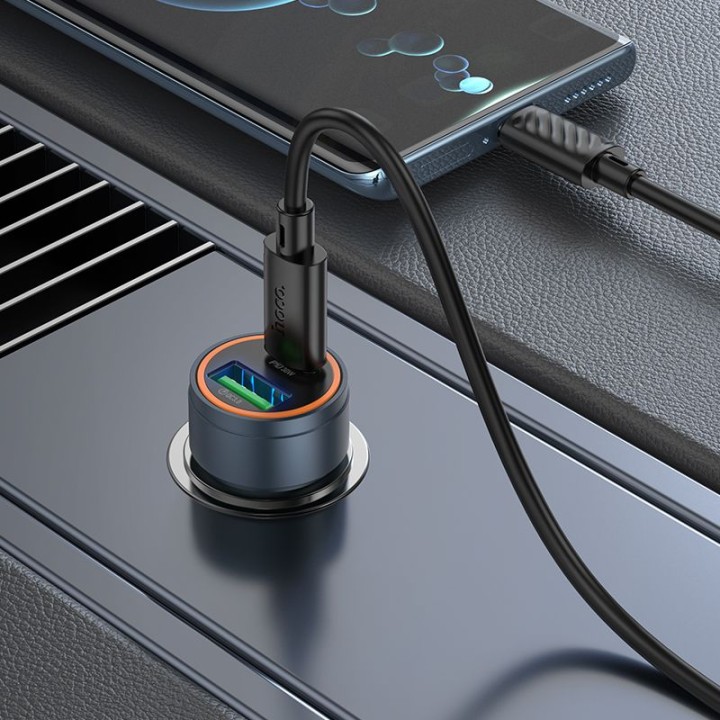 Автомобильное зарядное устройство Hoco USB A + USB C QC3.0 PD 30W + кабель USB-C – USB-C Z57A черное