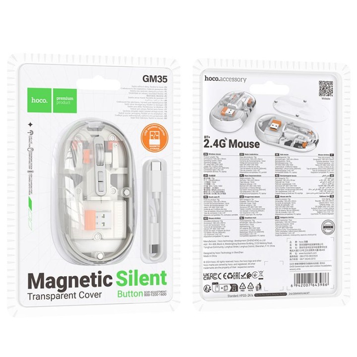 Wireless mouse Hoco 2,4G 1600 dpi dual-mode bluetooth GM35 white