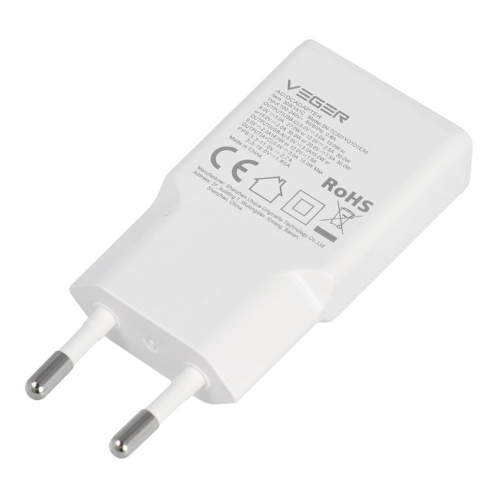 Wall charger for phone VEGER USB A + USB C QC PD 30W 30W1A1C white