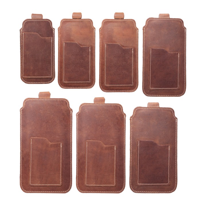 Case slide-in for phone leather slide-in pouch with pull-up Royal for iPhone 6 / 7 / 8 Crazy Horse size L brown