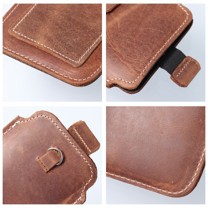 Leather slip-in phone pouch with pull-up Royal for iPhone 6 / 7 / 8 Crazy Horse size L brown