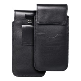 Leather slip-in phone pouch with flap for iPhone 6 PLUS / Samsung A52 / Xiaomi Redmi NOTE 10 Royal size 2XL black