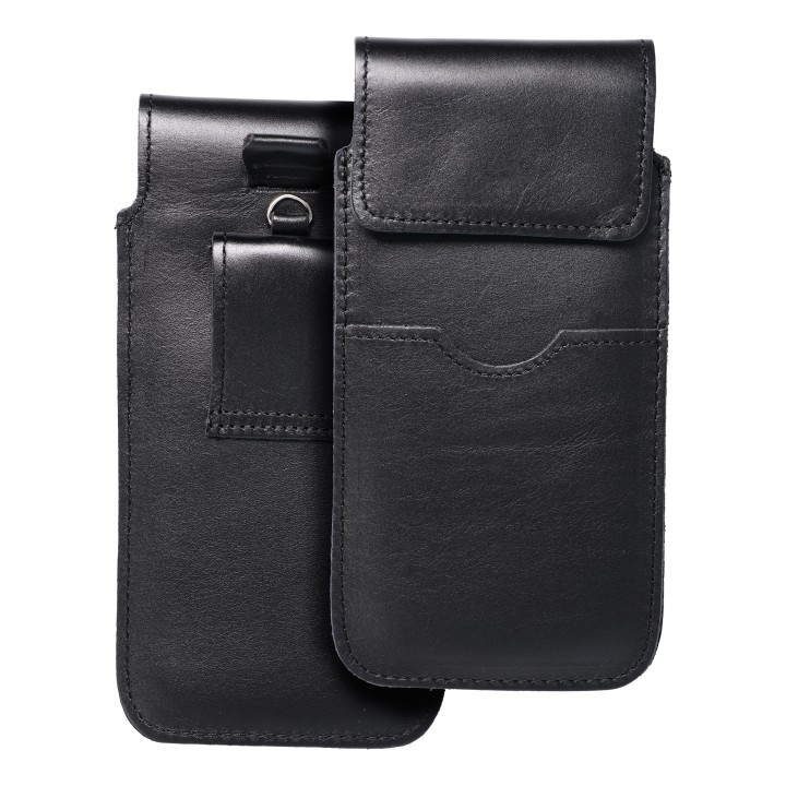 Leather slip-in phone pouch with flap for iPhone 6 PLUS / Samsung A52 / Xiaomi Redmi NOTE 10 Royal size 2XL black