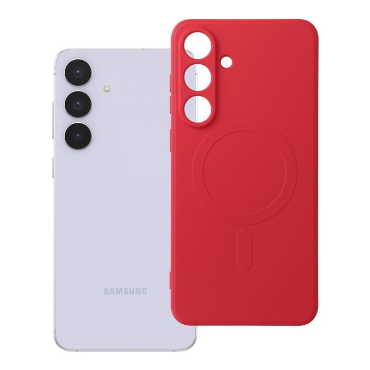 Чехол для Samsung S25 FE Silicone Mag Cover совместимый с MagSafe (camera protection) красный