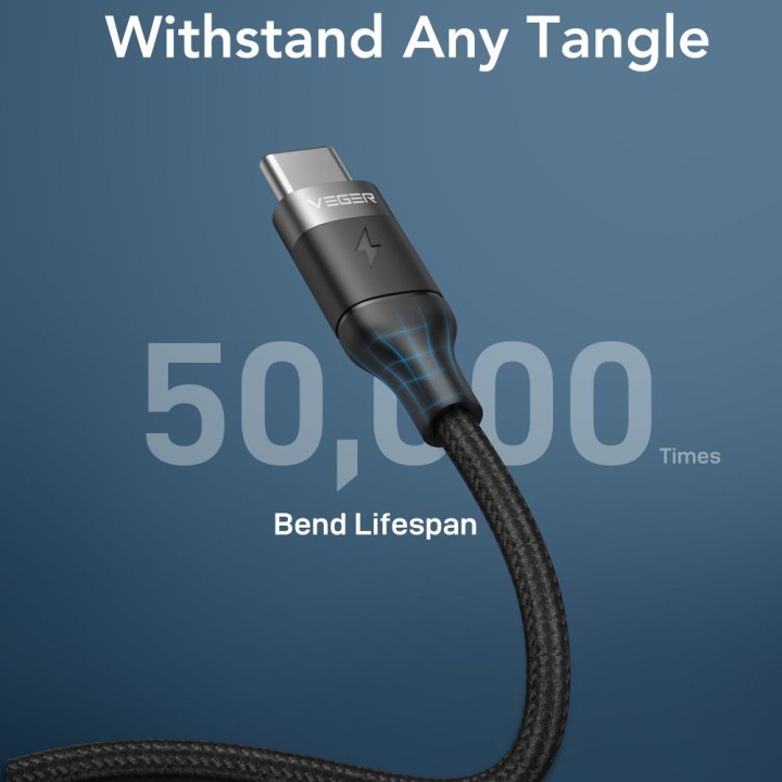 Кабель USB C — USB C VEGER PD 5A 100W 1,5 m CC02 черный
