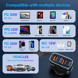 Автомобільний зарядний пристрій VEGER 2 x USB A + 2 x Тип C PD QC 3A 66W CC53-2A2C чорний