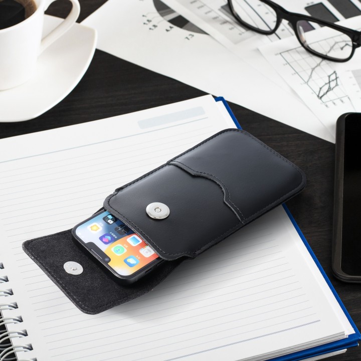 Leather slip-in phone pouch with flap for Samsung A12 / NOTE 9 / Xiaomi Redmi NOTE 10 PRO Royal size 2XL+wide