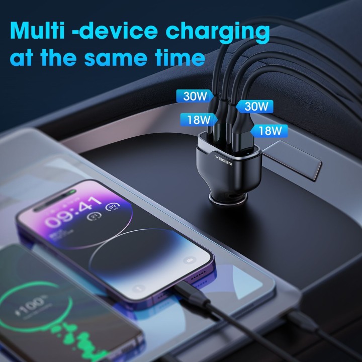 Car charger VEGER 2 x USB A + 2 x Type C PD QC 3A 66W CC53-2A2C black