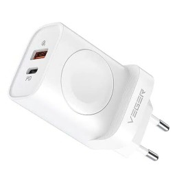 Wall charger for phone VEGER USB A + Type C + wireless charger compatible with Apple Watch PD QC3.0 3A 25W W002E white