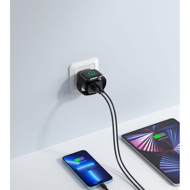 Wall charger for phone VEGER USB A + Type C + wireless charger compatible with Apple Watch PD QC3.0 3A 25W W002E white