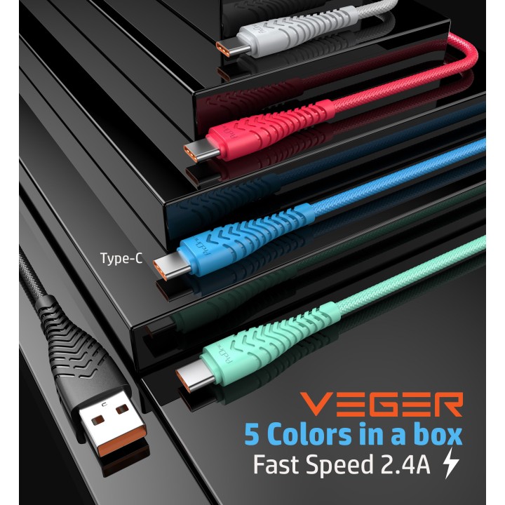 Kabel USB A do Typ C VEGER 2,4A V104 1,2 m czarny