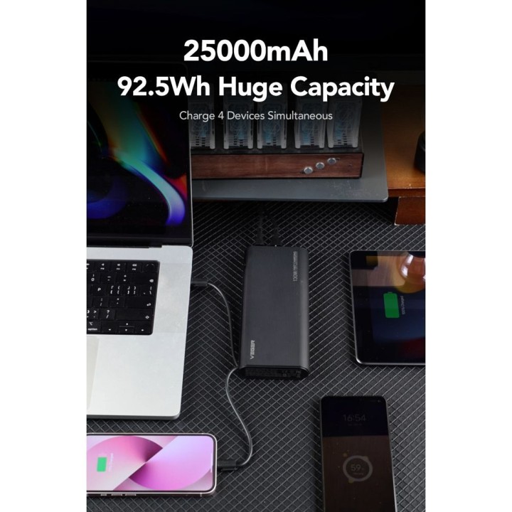 Power bank Veger TCE130 (W2503) PD 130W 25000 mAh with built-in cables Type C / Lightning black 0INT