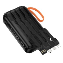 Powerbank Hoco 10000 mAh 2A z wbudowanymi kablami USB A + USB C + Lightning + Micro USB oraz podwójną latarką J151 czarny