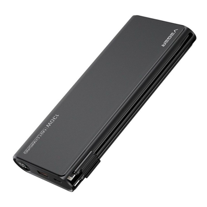 Повербанк Veger TCE130 (W2503) PD 130W 25000 mAh із вбудованими кабелями тип C / Lightning чорний 0INT