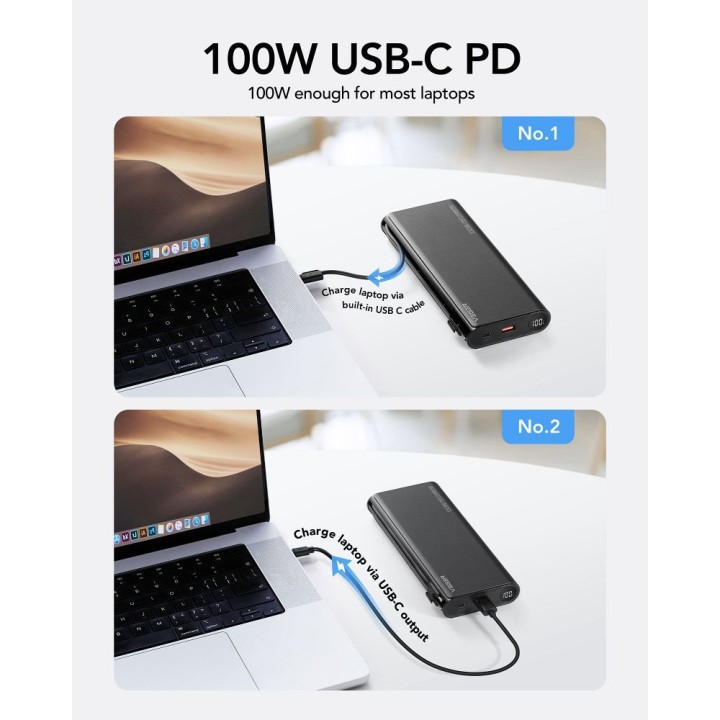 Повербанк Veger TCE130 (W2503) PD 130W 25000 mAh со встроенными кабелями тип C / Lightning черный 0INT