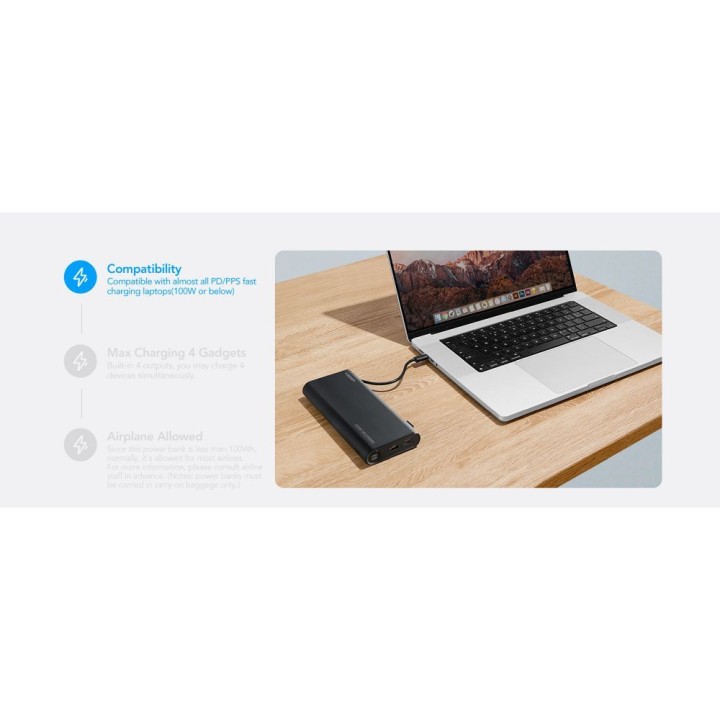 Повербанк Veger TCE130 (W2503) PD 130W 25000 mAh з вбудованими кабелями Тип C / Lightning чорний 0INT